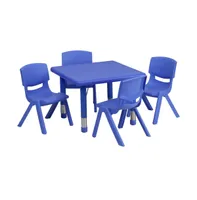 Emma+Oliver 24" Square Plastic Height Adjustable Activity Table Set With Chairs