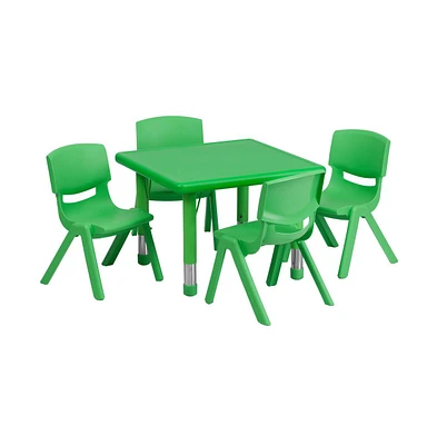 Emma+Oliver 24" Square Plastic Height Adjustable Activity Table Set With 4 Chairs