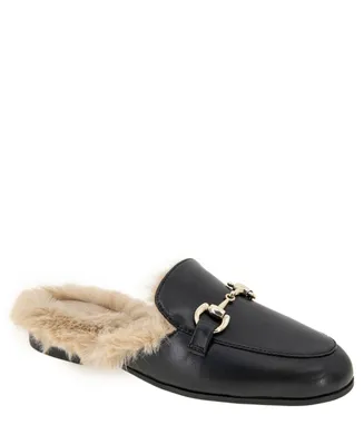 BCBGeneration Women's Zorie Tailored Faux-Fur Slip-On Loafer Mules