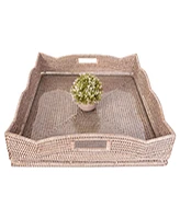 Artifacts Rattan Scallop Square Tray with Glass Insert