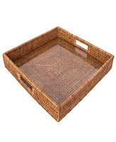 Artifacts Rattan Square Serving Ottoman Tray with Glass Insert