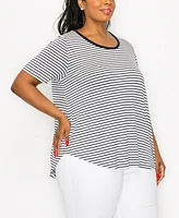 Coin 1804 Plus Size Contrast Binding Scoop Neck Short Sleeve Top