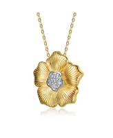 Rachel Glauber 14K Gold Plated Cubic Zirconia 5 Petals Floral Pendant