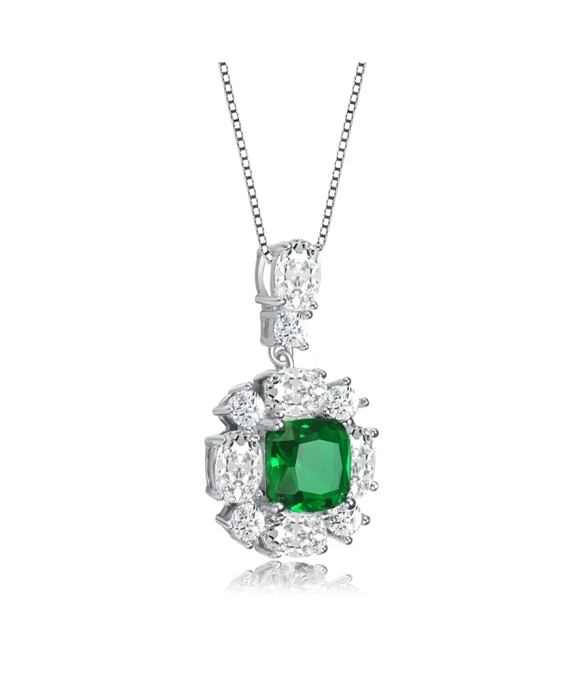 Rachel Glauber White Gold Plated Green and White Cubic Zirconia Accent Pendant Necklace