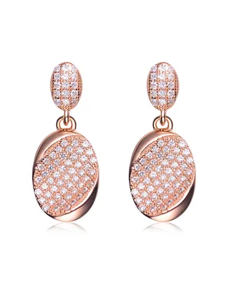 Genevive Rose Gold Overlay Pave Cubic Zirconia Dangle Earrings