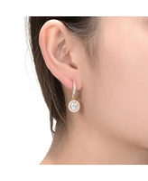 Sparkling Halo Circle Drop Earrings Sterling Silver with Cubic Zirconia