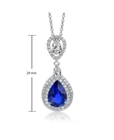 Rachel Glauber White Gold Plated Clear Pear with Marquise and Round Cubic Zirconia Double Halo Dangle Pendant Necklace