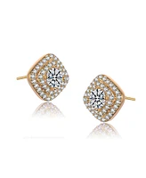 Rachel Glauber Ga Cubic Zirconia Pave Square Shape Stud Earrings