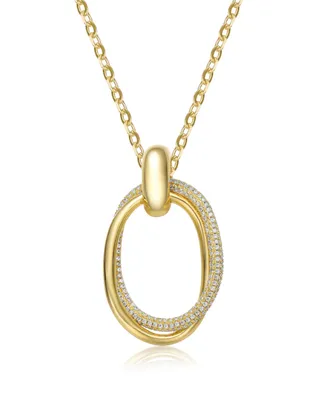 Rachel Glauber 14k Gold Plated Sterling Silver with Cubic Zirconia Double Entwined Oval Eternity Circle Pendant Necklace