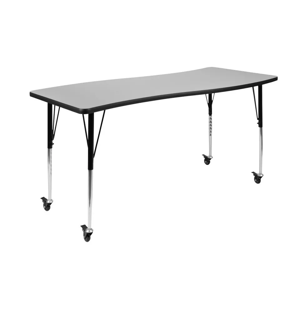 Emma+Oliver Mobile 26"W X 60"L Rectangle Wave Flexible Collaborative Adjustable Activity Table