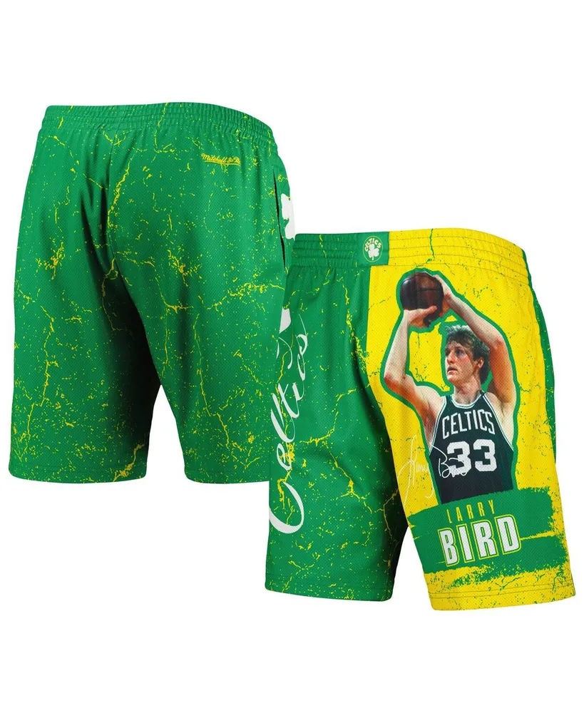 Men's Mitchell & Ness Larry Bird Green Boston Celtics Hardwood Classics Player Burst Shorts