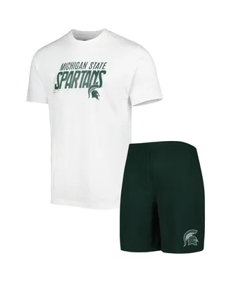 Men's Concepts Sport Green, White Michigan State Spartans Downfield T-shirt and Shorts Set