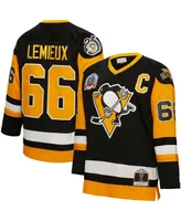 Men's Mitchell & Ness Mario Lemieux Black Pittsburgh Penguins Big and Tall 1991 Captain Patch Blue Line Player Jersey