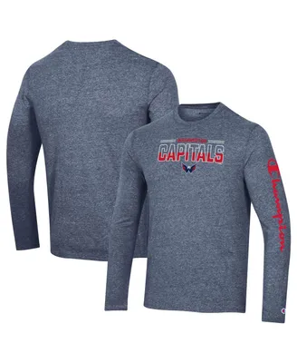 Men's Champion Heather Navy Washington Capitals Tri-Blend Long Sleeve T-shirt