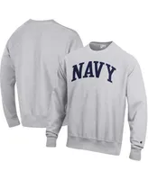 Men's Champion Heathered Gray Navy Midshipmen Arch Reverse Weave Pullover Sweatshirt