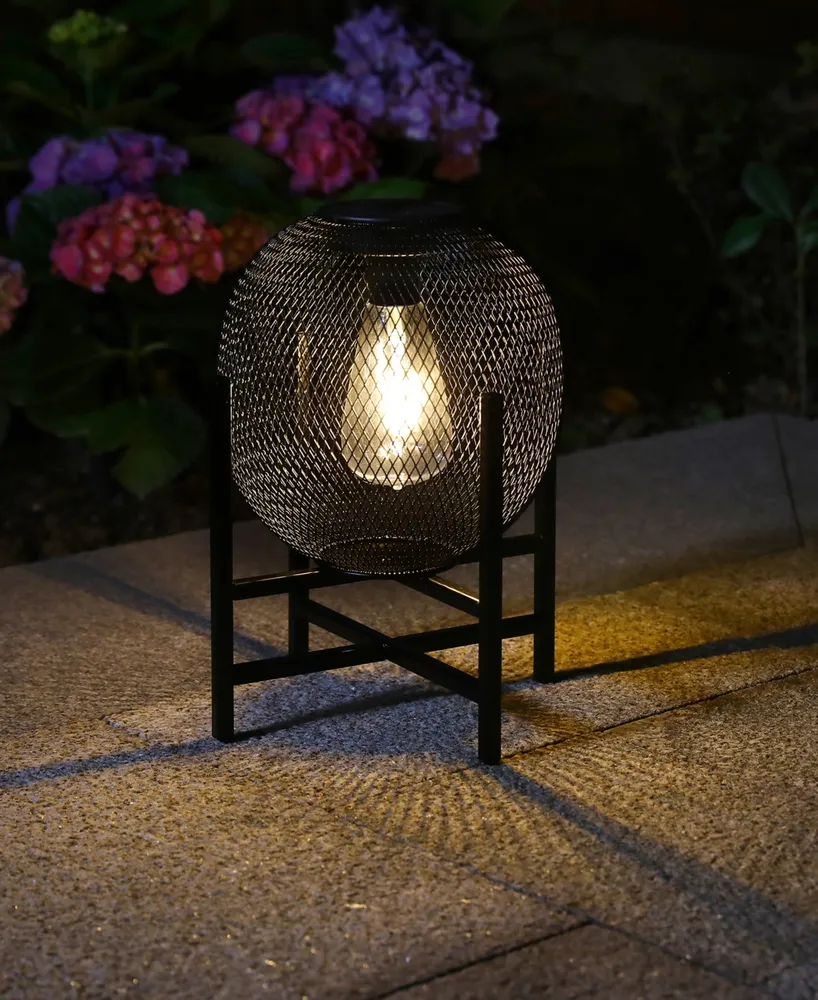 Glitzhome 11.5" H Metal Mesh Solar Powered Outdoor Lantern with Stand, Set of 2