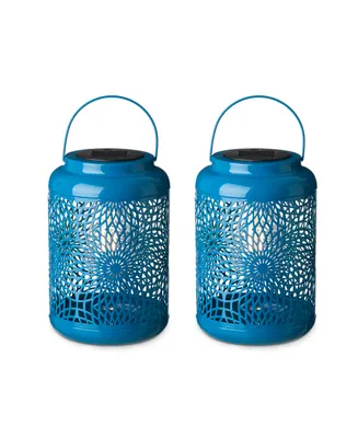 Glitzhome 8.75" H Metal Cutout Solar Powered Outdoor Hanging Lantern with Edison Bulb