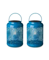 Glitzhome 8.75" H Metal Cutout Solar Powered Outdoor Hanging Lantern with Edison Bulb