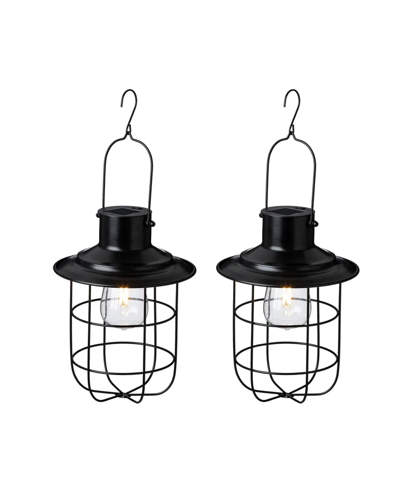 Glitzhome 9.75" H Metal Wire Solar Powered Outdoor Hanging Lantern, Set of 2