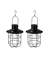 Glitzhome 9.75" H Metal Wire Solar Powered Outdoor Hanging Lantern, Set of 2