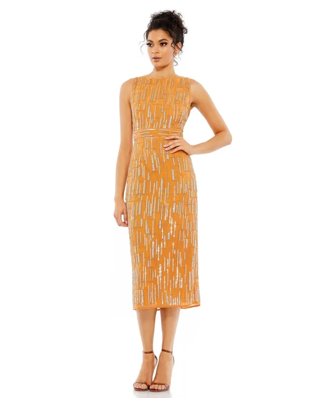 Mac Duggal Women's Abstract Beaded Sleeveless Midi Dress | Connecticut Post  Mall
