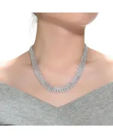 Rachel Glauber Sterling Silver with White Gold Plated Clear Round Cubic Zirconia Linear Pave Necklace