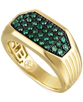 Esquire Men's Jewelry Lab-Created Emerald Cluster Ring (5/8 ct. t.w.) 18k Gold-Plated Sterling Silver (Also Ruby & Lab