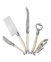 French Home Laguiole Essential 5-Piece Cheese Knife and Barware Set with Faux Ivory Handles