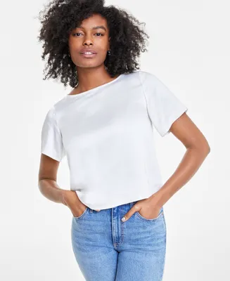 On 34th Women's Satin Bow-Back Crewneck Top, Created for Macy's