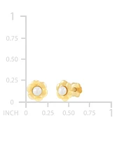 Children's Cultured Freshwater Button Pearl (2mm) Flower Stud Earrings in 14k Gold