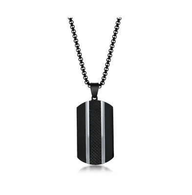 Mens Stainless Steel Black Plated Silver Lined Dog Tag Necklace