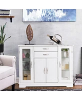Costway Buffet Storage Cabinet Console Cupboard W/Glass Door Drawers