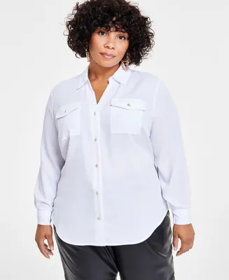 I.n.c. International Concepts Plus Size Long-Sleeve Button-Front Blouse, Created for Macy's