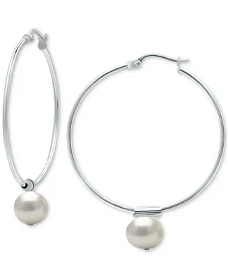 Giani Bernini Cultured Freshwater Pearl Wire Hoop Earrings in Sterling Silver (Also in Dyed Howlite & Onyx), Created for Macy's