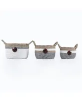 Baum 3 Piece Raffia and Sea Grass Storage Set with Coco Buttons and Ear Handles