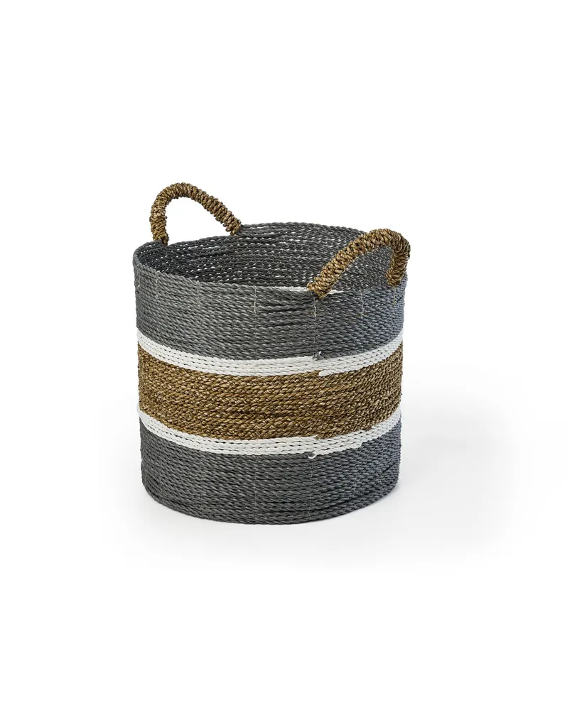 Baum 3 Piece Round Sea Grass and Raffia Basket Set with Ear Handles