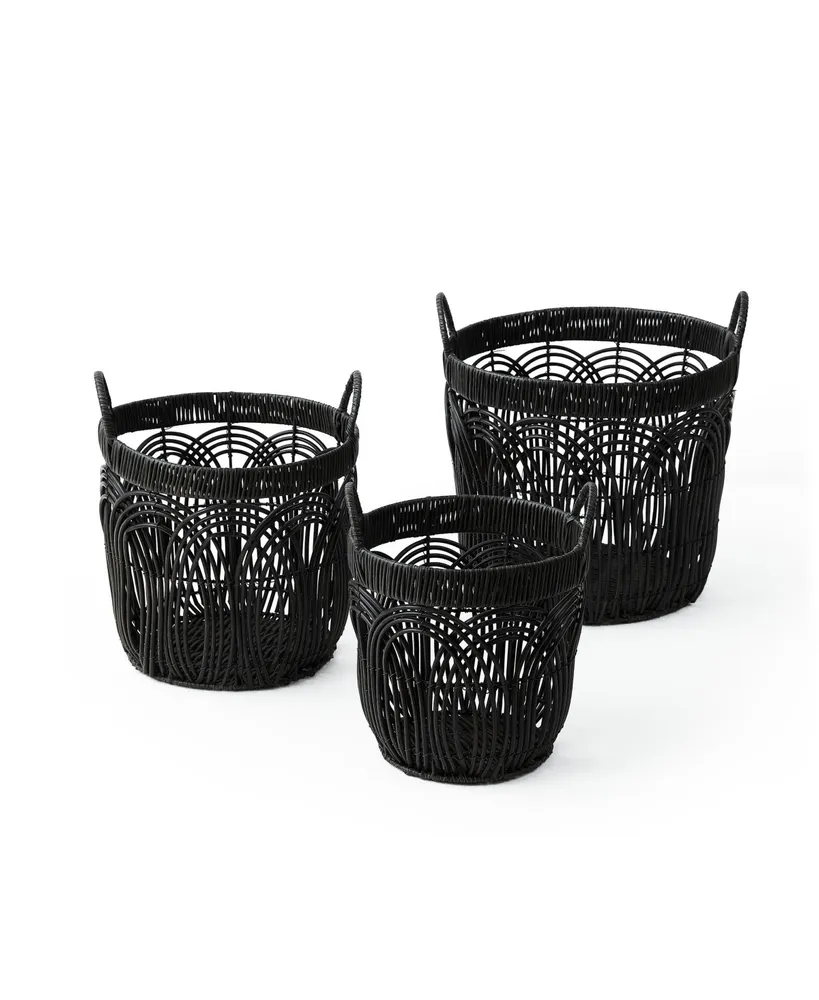 Baum 3 Piece Round Faux Wicker Weave Set with Ear Handles