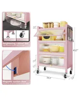 45.7'' Tall 3 Door Accent Cabinet, 4 Tier Kitchen Organizer Shelf, Pink