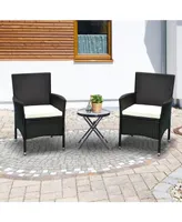 Outsunny 2 Pcs Rattan Wicker Dining Chairs with Cushions and Anti-Slip Foot, Patio Stackable Chairs Set for Backyard, Garden, Lawn, Dark Coffee