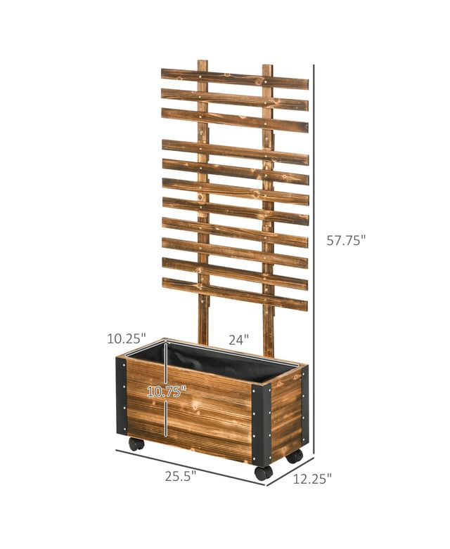 Outsunny Raised Garden Bed, Wooden Planter with Trellis and Metal Corners, Portable on Wheels, to Grow Vegetables, Herbs, and Flowers for Patio, Backy