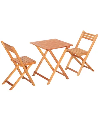 Outsunny 3 Piece Folding Patio Bistro Set, Wooden Outdoor Chairs and Table Set, Garden Dining Furniture for Poolside, Balcony, Teak