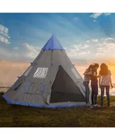 Outsunny 6-7 Person Large Family Party Camping Tent W/ Carrying Bag, Mesh Window