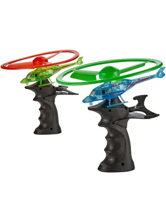 Kicko Flying Light-Up Toy - 2 Pack Ripcord Helicopter for Night Glow, Outdoor Playtime, Novelty, Rocket Flyer, Party Favor and Supply