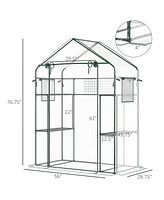 Outsunny Outdoor Walk-in Mini Greenhouse with Mesh Door & Windows, Small Portable Garden Hot House with 6 Shelves, Trellis, & Plant Labels