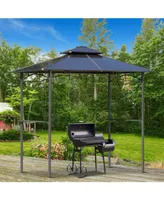 Outsunny 8' x 5' Barbecue Grill Gazebo Tent, Outdoor Bbq Canopy with Side Shelves, and Double Layer Pc Roof, Blue