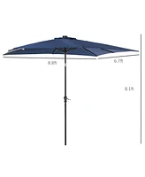 Outsunny 9' x 7' Patio Umbrella Outdoor Table Market Umbrella with Crank, Solar Led Lights, 45° Tilt, Push-Button Operation, for Deck, Backyard