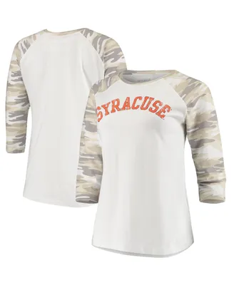 Women's White, Camo Syracuse Orange Boyfriend Baseball Raglan 3/4 Sleeve T-shirt