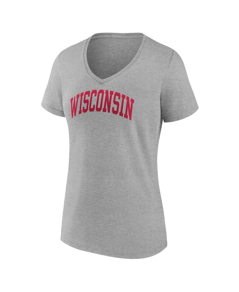 Women's Fanatics Heather Gray Wisconsin Badgers Basic Arch V-Neck T-shirt