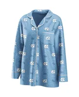 Women's Wear by Erin Andrews Carolina Blue North Carolina Tar Heels Long Sleeve Button-Up Shirt and Pants Sleep Set