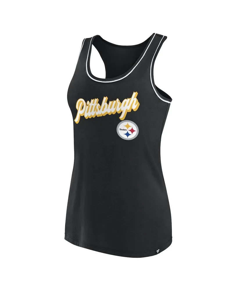 Women's Fanatics Black Pittsburgh Steelers Wordmark Logo Racerback Scoop Neck Tank Top
